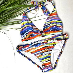 Shoshanna swimwear ring halter multicolor bikini